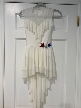 Révérence White Patriotic Lyrical Dance Dress Youth Large Made in USA